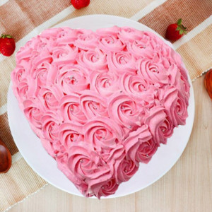 Pink Rose Heart Cake 